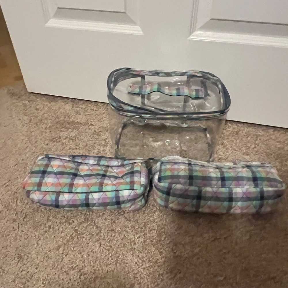 Vera Bradley Clear Travel Cosmetic Bag Set in Gingham Plaid